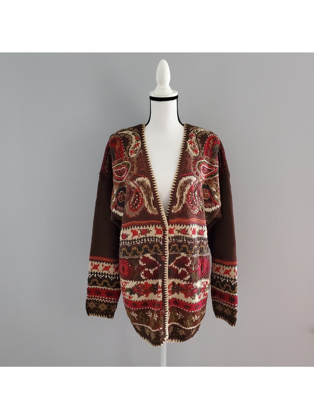 Vintage Casual Corner Hand Knitted Brown Cardigan XL
